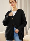 Oversized V-Neck Cardigan Women, Fine Knit Button-Front Relaxed Fit