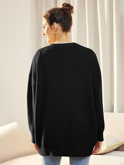 Oversized V-Neck Cardigan Women, Fine Knit Button-Front Relaxed Fit