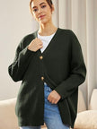 Oversized V-Neck Cardigan Women, Fine Knit Button-Front Relaxed Fit