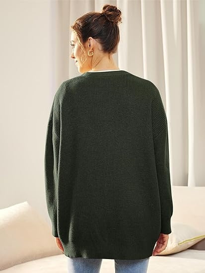 Oversized V-Neck Cardigan Women, Fine Knit Button-Front Relaxed Fit