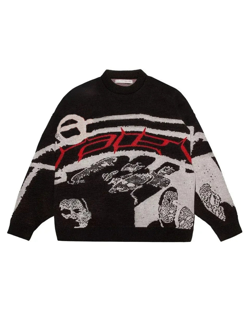 Oversized Graphic Print Sweater Women Streetwear Knit