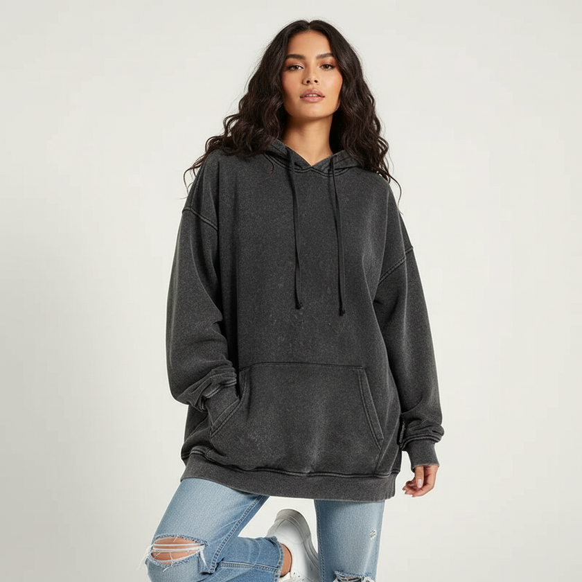 Oversized Hoodie Women Washed Look Relaxed Fit Soft Cotton