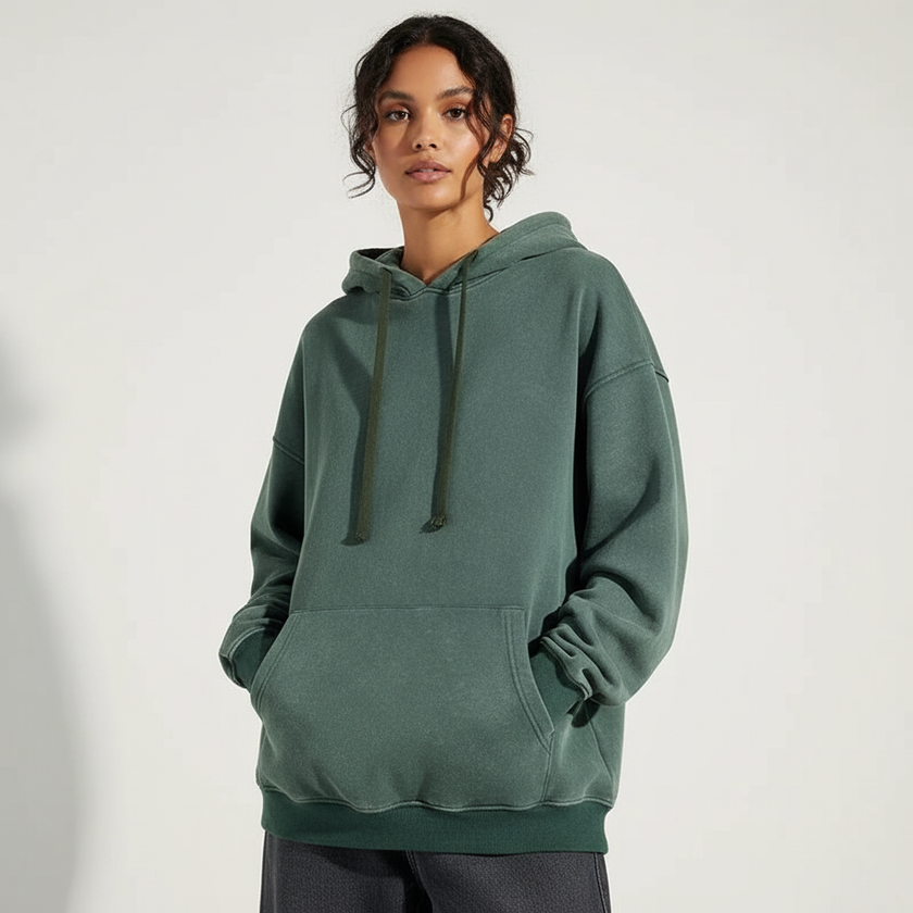 Oversized Hoodie Women Washed Look Relaxed Fit Soft Cotton
