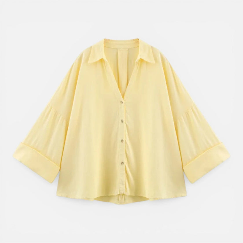 Lightweight women's summer blouse by FJØRNA, loose fit vacation shirt with airy fabric and relaxed style.