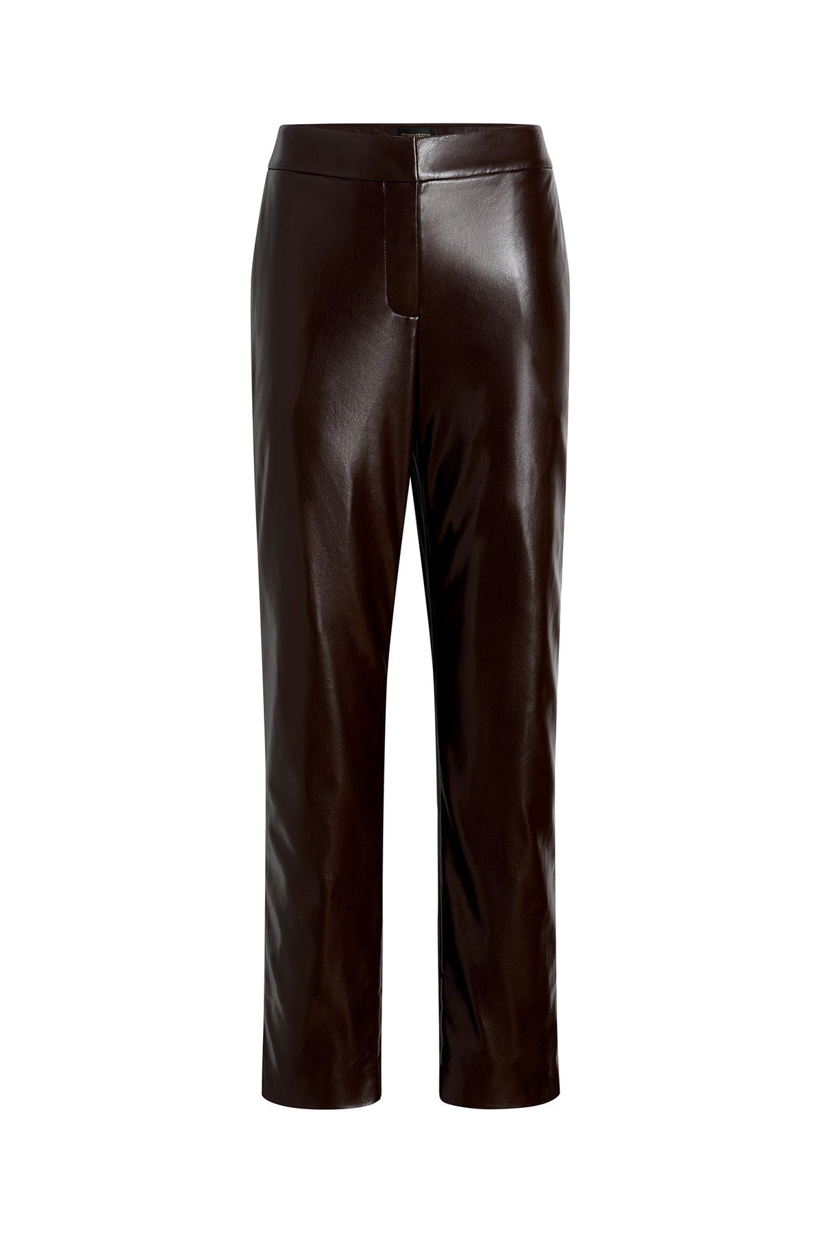 Glossy Faux Leather Slim Ankle Suit Trousers Mid-Rise for Women