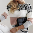 Claire | Women's Leopard Print Color Block Sweater with Cozy for Layering