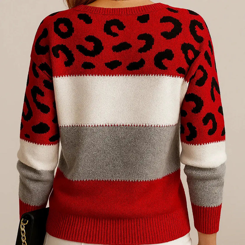 Claire | Women's Leopard Print Color Block Sweater with Cozy for Layering