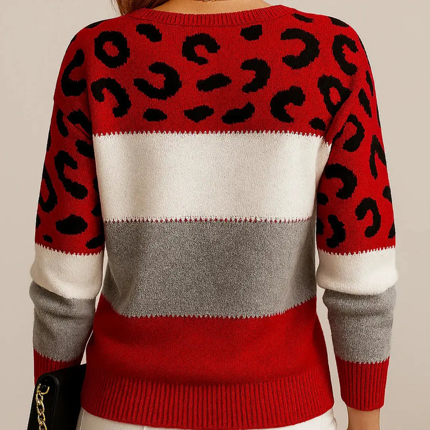 Claire | Women's Leopard Print Color Block Sweater with Cozy for Layering