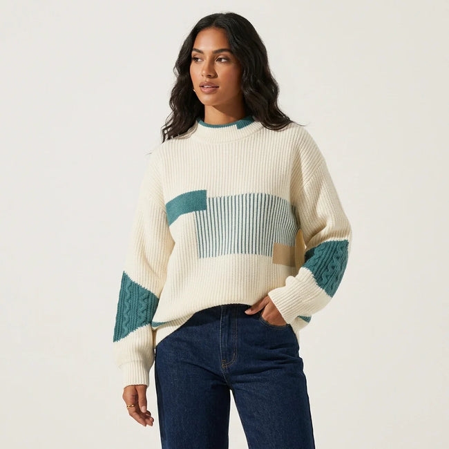 Catherine | Women's Crew Neck Sweater Pullover with Knit Graphic Print Soft for Winter