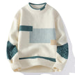 Patchwork Knit Sweater Women Crew Neck Relaxed Fit