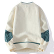 Patchwork Knit Sweater Women Crew Neck Relaxed Fit