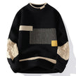 Patchwork Knit Sweater Women Crew Neck Relaxed Fit
