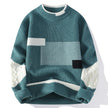 Patchwork Knit Sweater Women Crew Neck Relaxed Fit