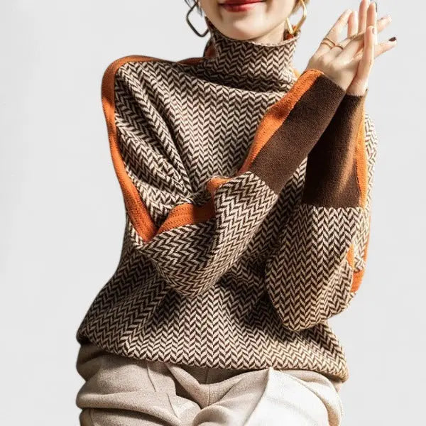 Harper | Women's Turtleneck Print Long Sleeve Sweater with High-Neck for Winter