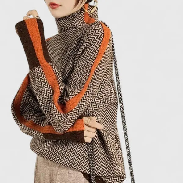 Harper | Women's Turtleneck Print Long Sleeve Sweater with High-Neck for Winter