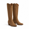 Knee | Women's High Cowgirl Boots with Block-Heel Slip-On Comfortable Casual