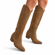 Knee | Women's High Cowgirl Boots with Block-Heel Slip-On Comfortable Casual