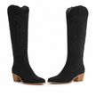 Knee | Women's High Cowgirl Boots with Block-Heel Slip-On Comfortable Casual