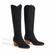 Knee | Women's High Cowgirl Boots with Block-Heel Slip-On Comfortable Casual
