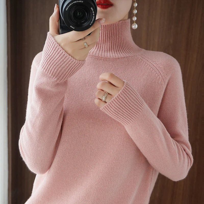Cashmere Turtleneck Sweater Women Relaxed Fit Soft Knit