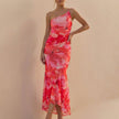 Pink FJØRNA elegant one-shoulder maxi dress for women, bodycon fit, perfect for formal or special occasions.