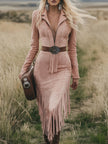Pink tassel midi dress by FJØRNA featuring a flowy casual dress with tassel details and a relaxed fit.