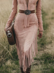 Pink tassel midi dress by FJØRNA featuring a flowy casual dress with tassel details and a relaxed fit.