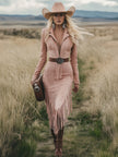 Pink tassel midi dress by FJØRNA, featuring flowy fabric, tassel details, and a casual style perfect for warm weather.