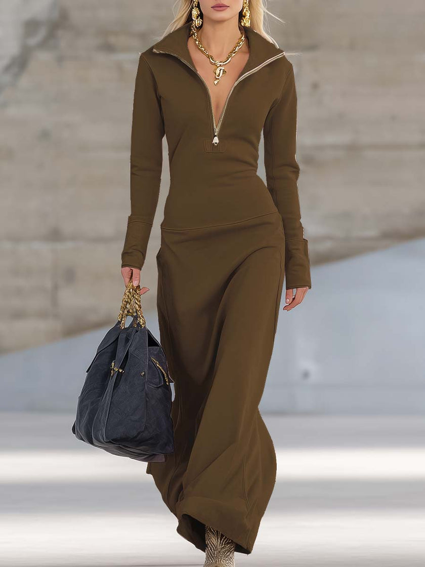 Pink V-neck maxi dress by FJØRNA, elegant evening dress with flowing fabric and sleeveless design, perfect for formal occasions.