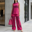 Pink women's summer two-piece striped co-ord set with pockets, stylish casual outfit by FJØRNA.