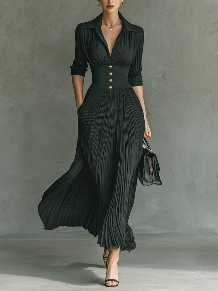 FJØRNA women's pleated maxi dress with flowing fabric and elegant design, perfect for formal or casual occasions.