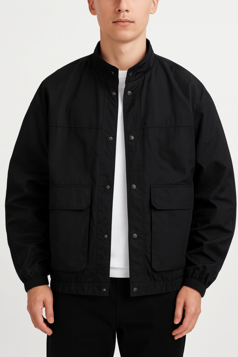 Snap Button Jacket Men Stand Collar Regular Fit Lightweight