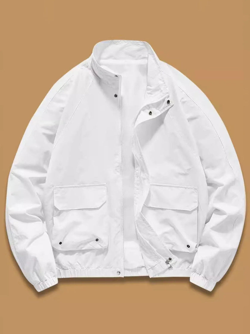 Snap Button Jacket Men Stand Collar Regular Fit Lightweight