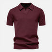 Men's slim fit knit polo shirt by FJØRNA, lightweight and breathable men's shirt, showing the stylish navy blue design.