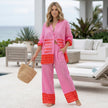 FJØRNA women's summer two-piece set with geometric pockets and V-neck, featuring stylish, comfortable co-ord clothing for warm weather.