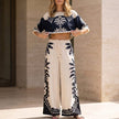 FJØRNA women's elegant two-piece co-ord set with printed design and drawstring waist, stylish and comfortable for casual wear.