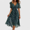 Madison | Women's V-Neck Floral Short Dress with Flutter Sleeves and High-Low Hem