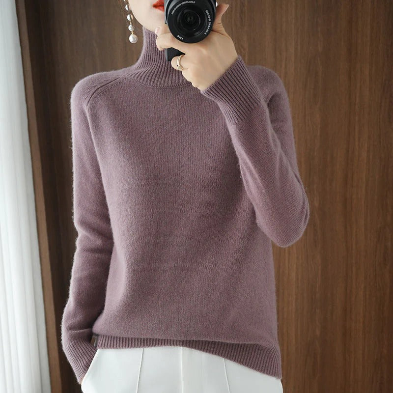 Cashmere Turtleneck Sweater Women Relaxed Fit Soft Knit