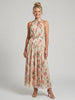 FJØRNA women's floral halter neck midi dress with sleeveless design, perfect for summer, in a vibrant statement print.