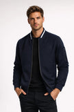 Quilted Bomber Jacket Men Zip Front Ribbed Collar Hip Length