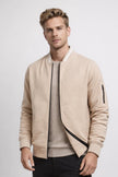 Quilted Bomber Jacket Men Zip Front Ribbed Collar Hip Length