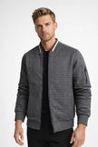Quilted Bomber Jacket Men Zip Front Ribbed Collar Hip Length