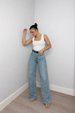 Straight Leg Jeans Women High Waist Glitter Detail