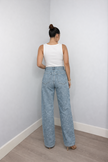 Straight Leg Jeans Women High Waist Glitter Detail