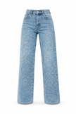 Straight Leg Jeans Women High Waist Glitter Detail