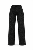 Straight Leg Jeans Women High Waist Glitter Detail