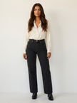 Straight Leg Jeans Women High Waist Glitter Detail