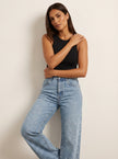 Straight Leg Jeans Women High Waist Subtle Glitter