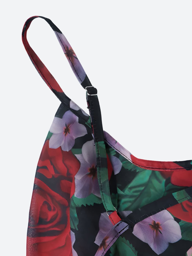 Red Rose women's maxi dress by FJØRNA, featuring a flowing silhouette and vibrant red color for summer and special occasions.