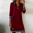 Red FJØRNA chic long sleeve cotton dress, available in mini, midi, and maxi lengths, shown on a model.
